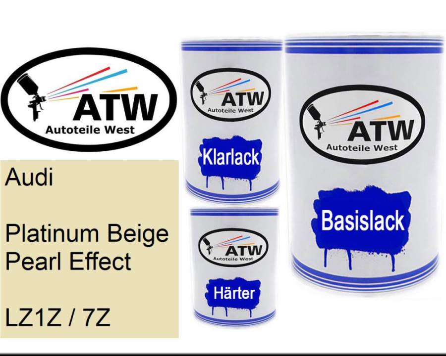 Audi, Platinum Beige Pearl Effect, LZ1Z / 7Z: 500ml Lackdose + 500ml Klarlack + 250ml Härter - Set, von ATW Autoteile West.